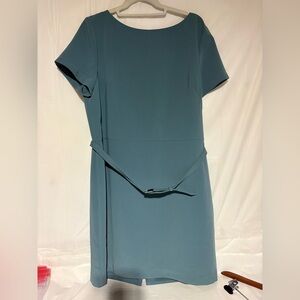 Ann Taylor Teal Short-Sleeve Midi Dress with Waist Tie